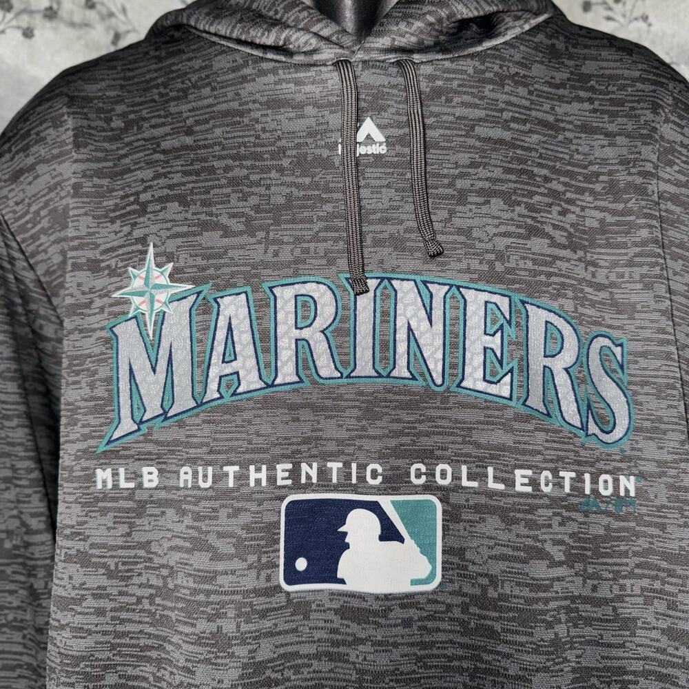 Majestic Seattle Mariners LG MLB Authentic Graphite‎ Gray Fleece Pocket Hoodie - Picture 9 of 9